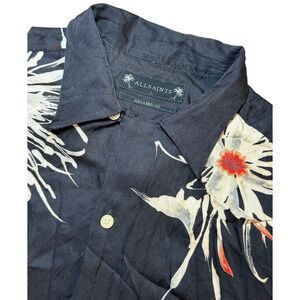 AllSaints Shibu S/S Shirt Black Floral Relaxed Fit Viscose Button Up Mens Large